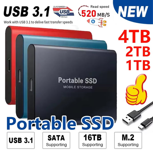 Portable SSD 2TB High Speed External Hard Drive USB 3.1 Type-C Original Hard Disk 4TB Mass Solid State Drive for Laptop/Pc/Mac