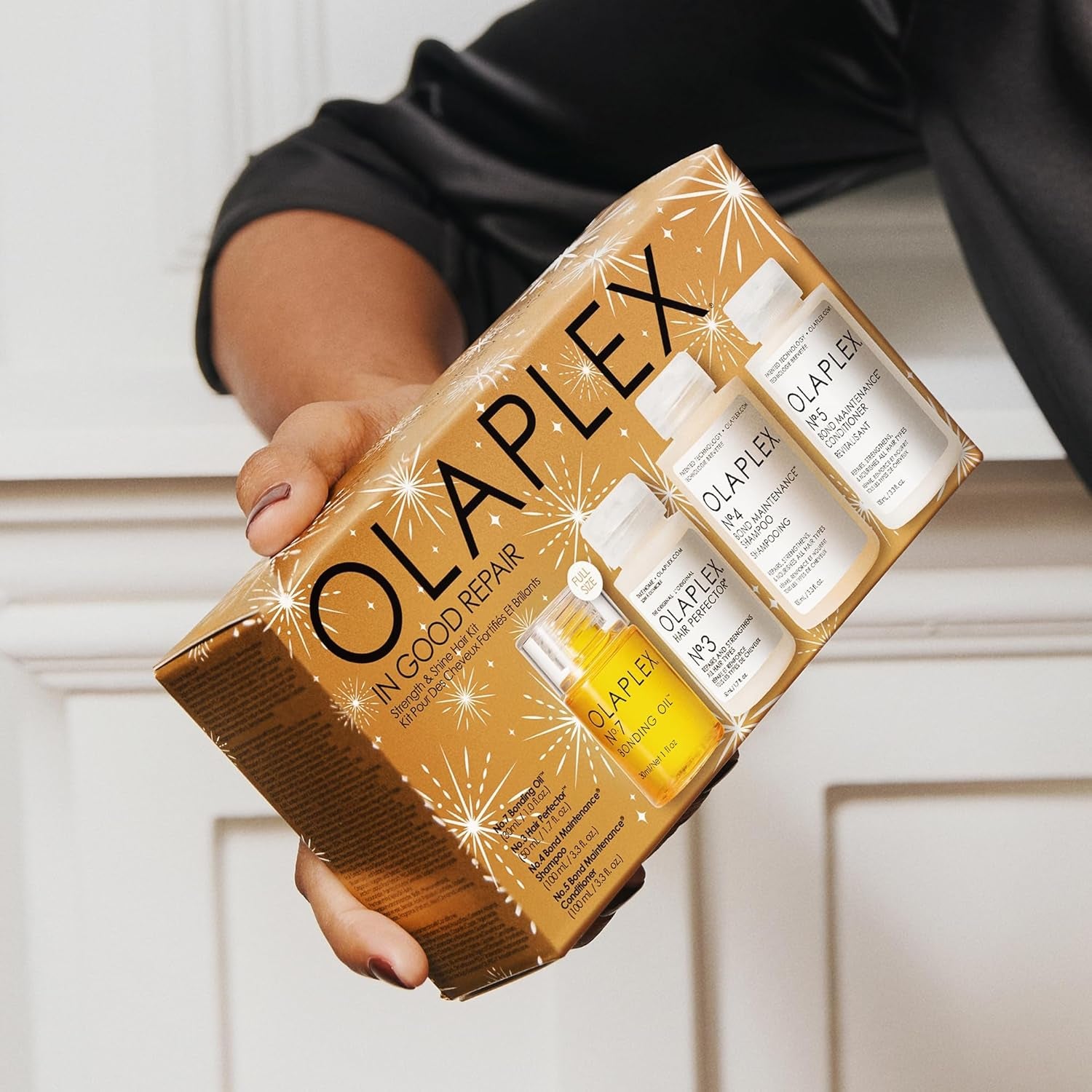 Kit OLAPLEX No. 3, 4, 5, 7 – Shampoo y Acondicionador, Hidratación y Control de Frizz (72H), Aceite Bonding para Brillo y Protección, Perfector para Fortalecer y Reparar el Daño