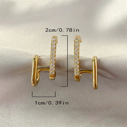 New Design Irregular U-Shaped Gold Color Earrings for Women Korean Luxury Crystal Earring Girl Wedding Party Jewelry Accessories