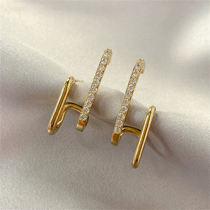 New Design Irregular U-Shaped Gold Color Earrings for Women Korean Luxury Crystal Earring Girl Wedding Party Jewelry Accessories